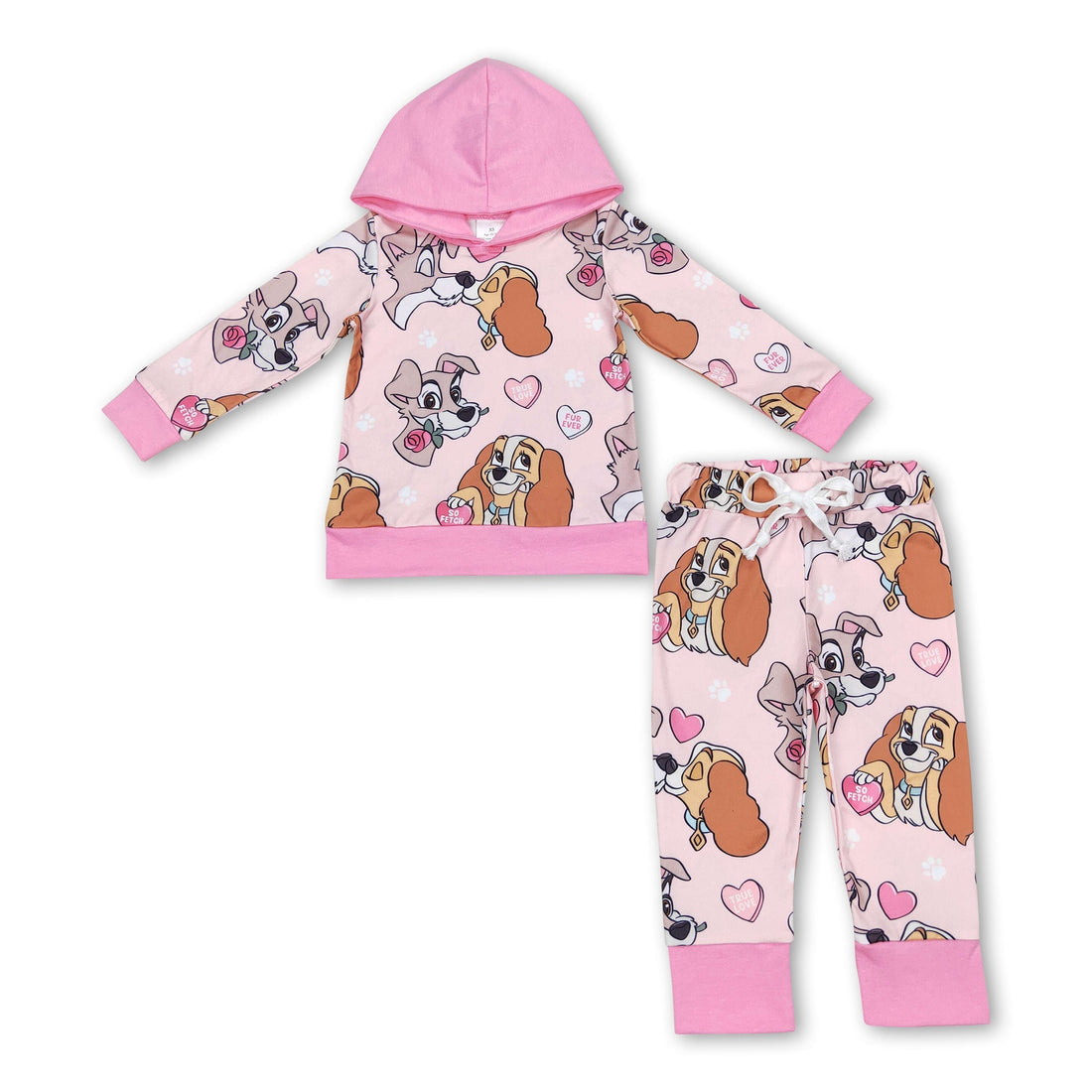 Pink heart dog hoodie set girls valentine&