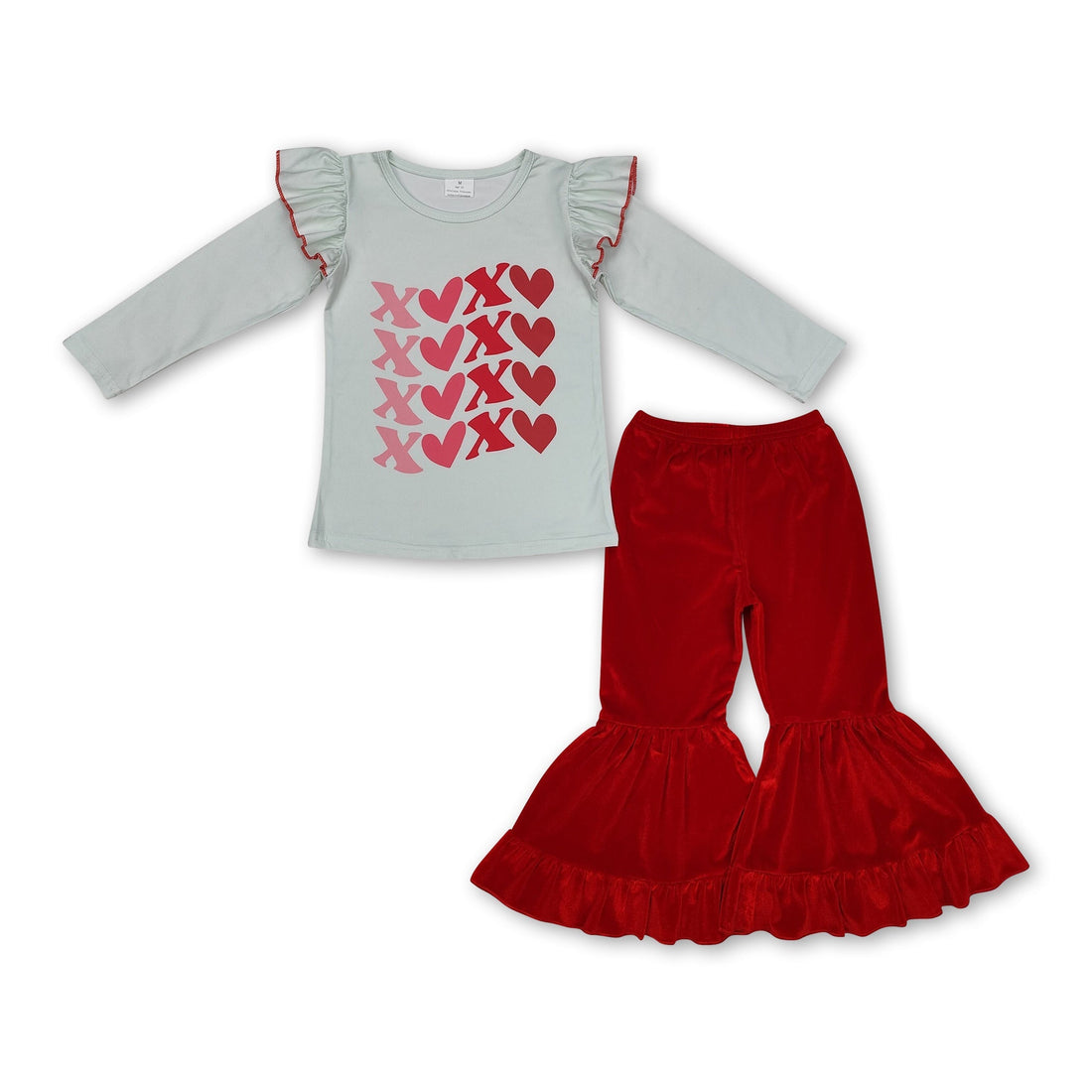 Heart top red bell bottom pants girls valentine&