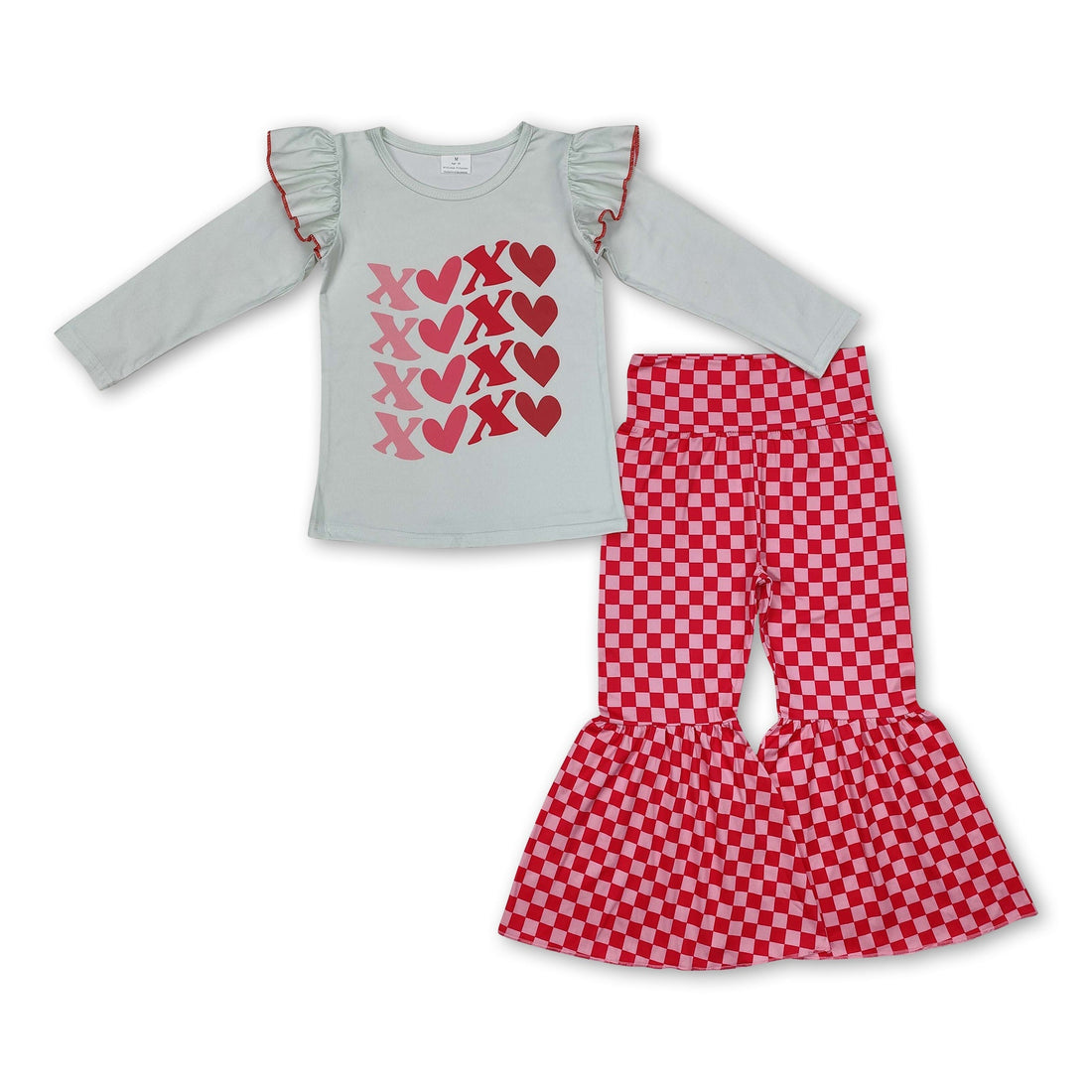 Heart top plaid belll bottom pants girls valentine&