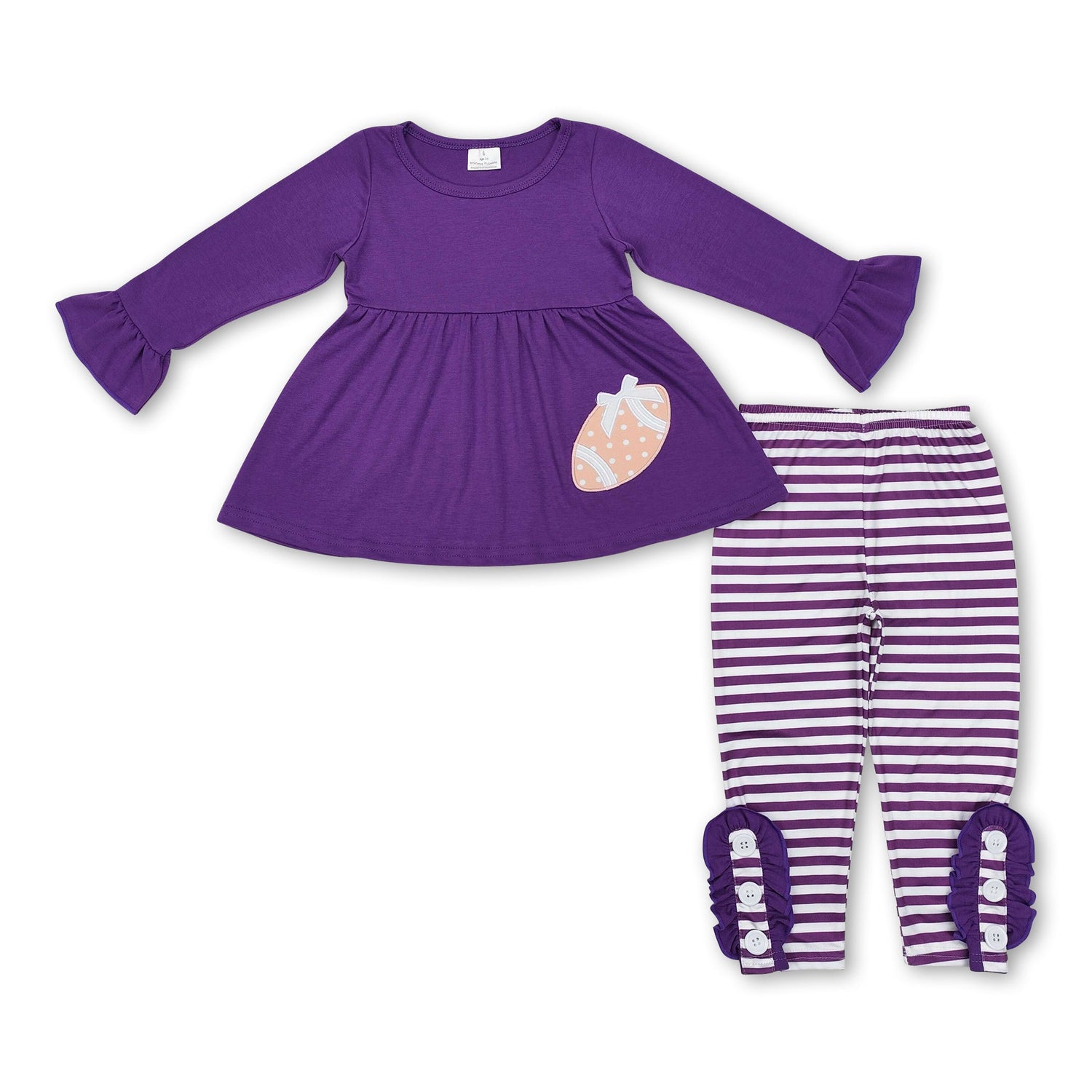 Purple long sleeves football tunic stripe leggings girls clothes