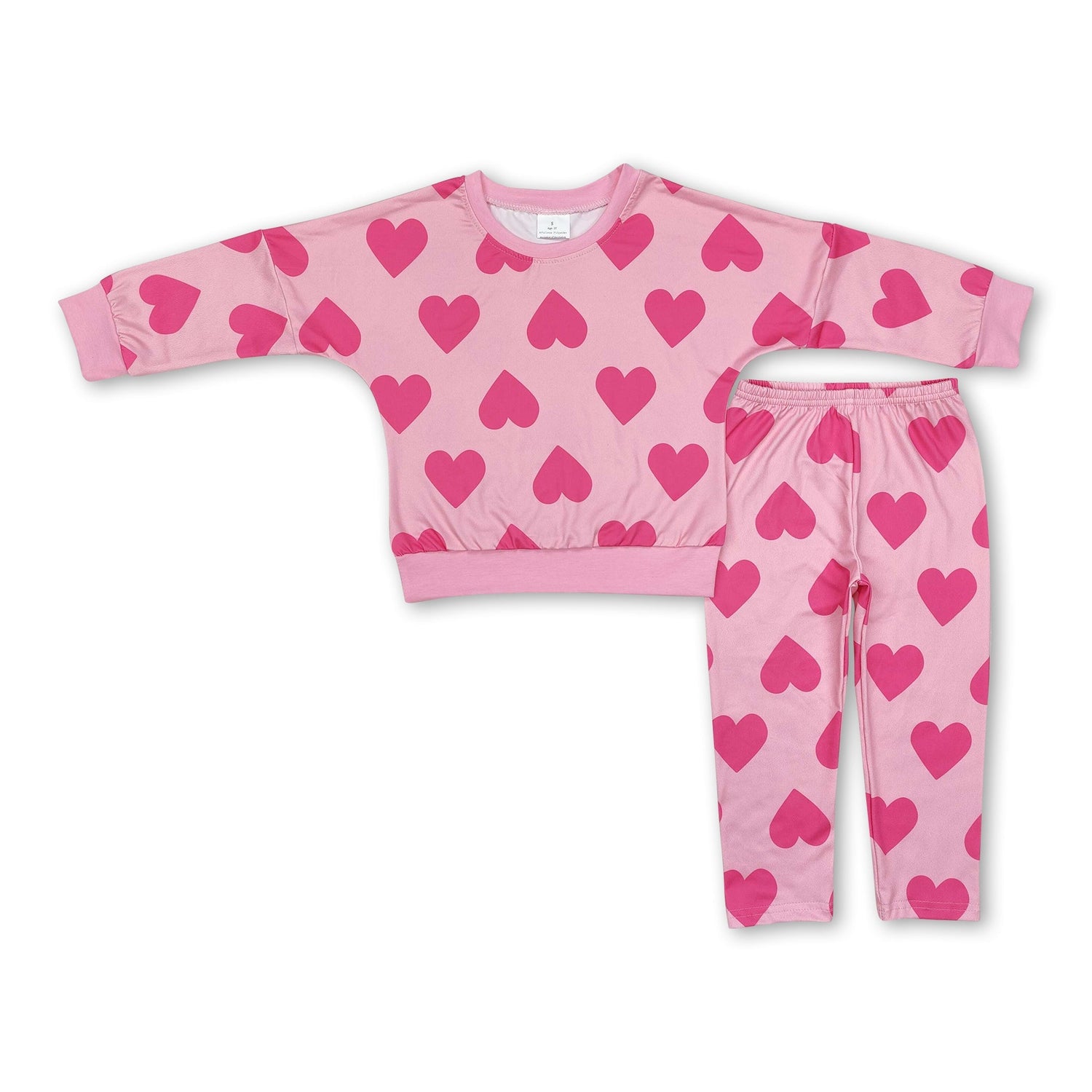 Pink heart top leggings kids girls valentine&
