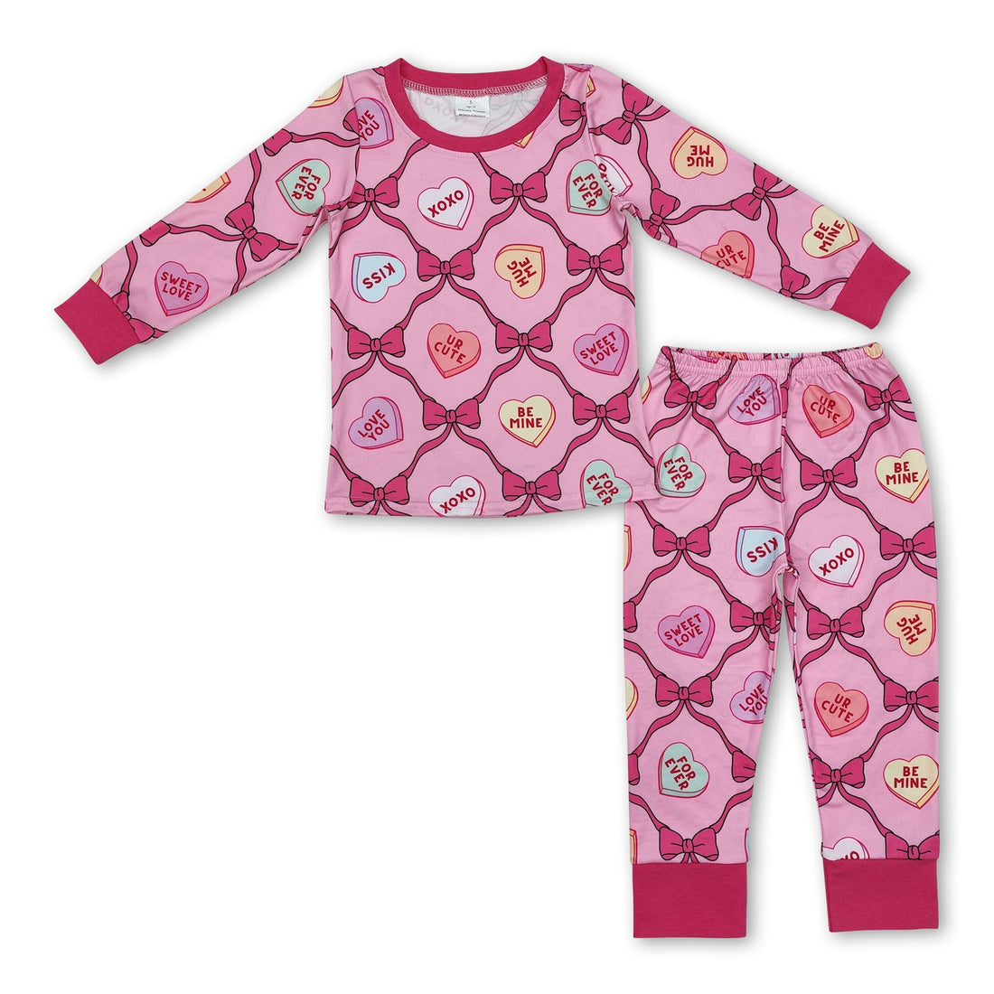 Long sleeves heart bow kids girls valentine&