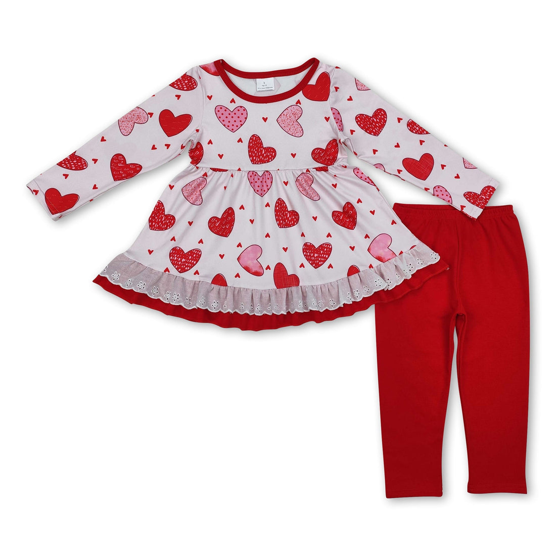Long sleeves heart ruffle tunic leggings girls Valentine&