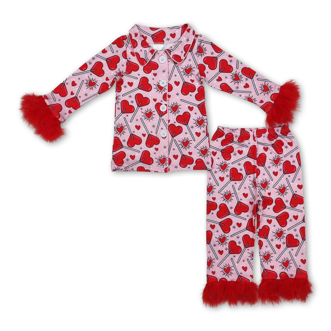 Red heart fur long sleeves girls valentine&