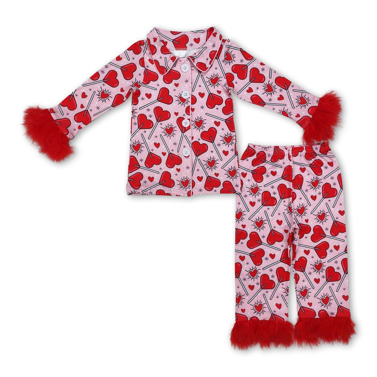 Red heart fur long sleeves girls valentine&