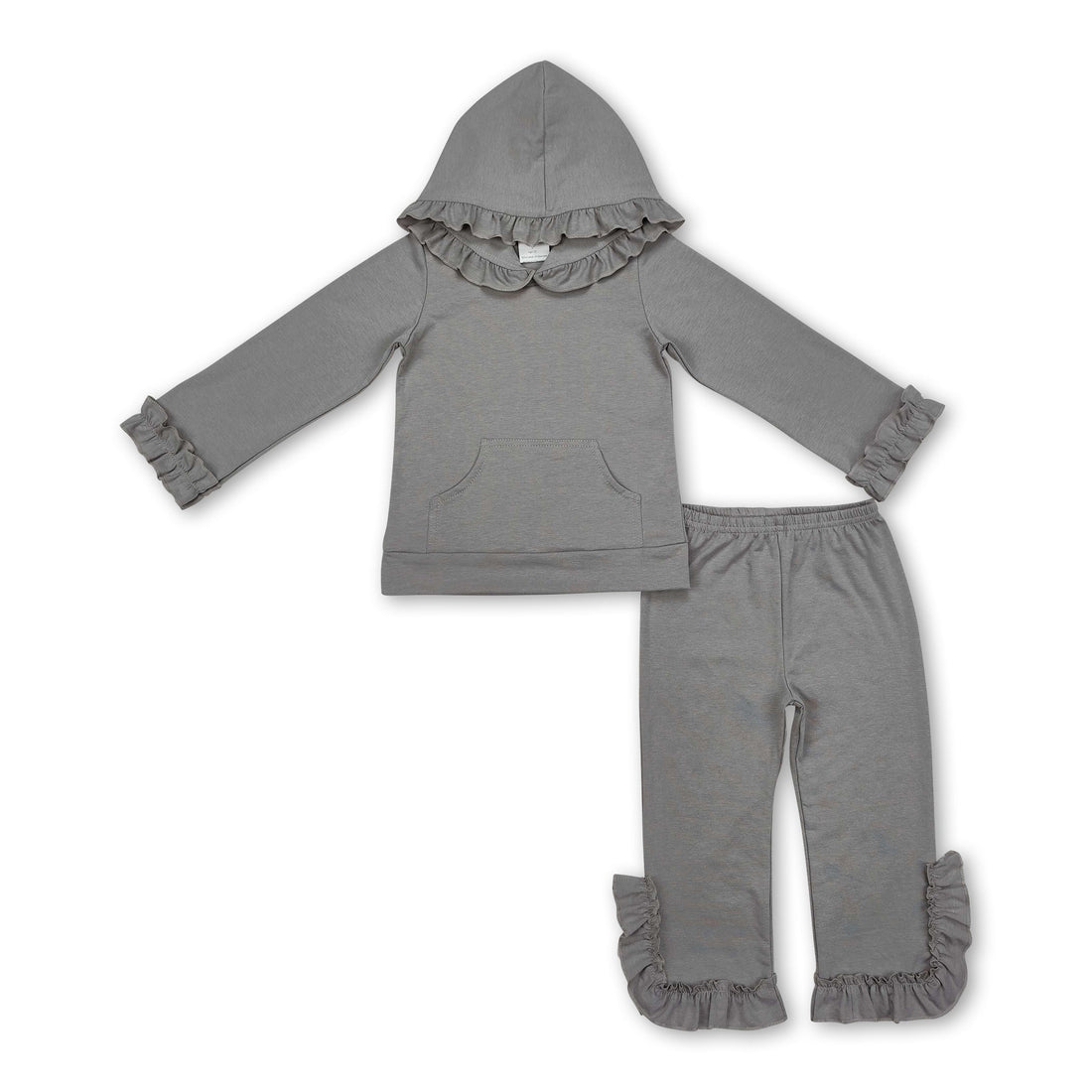 Ruffle grey cotton hoodie pants kids girls clothes