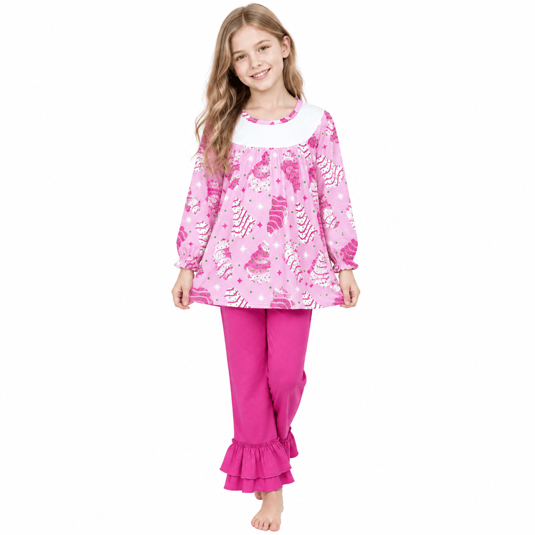 Pink Christmas tree cake tunic ruffle pants girls clothing