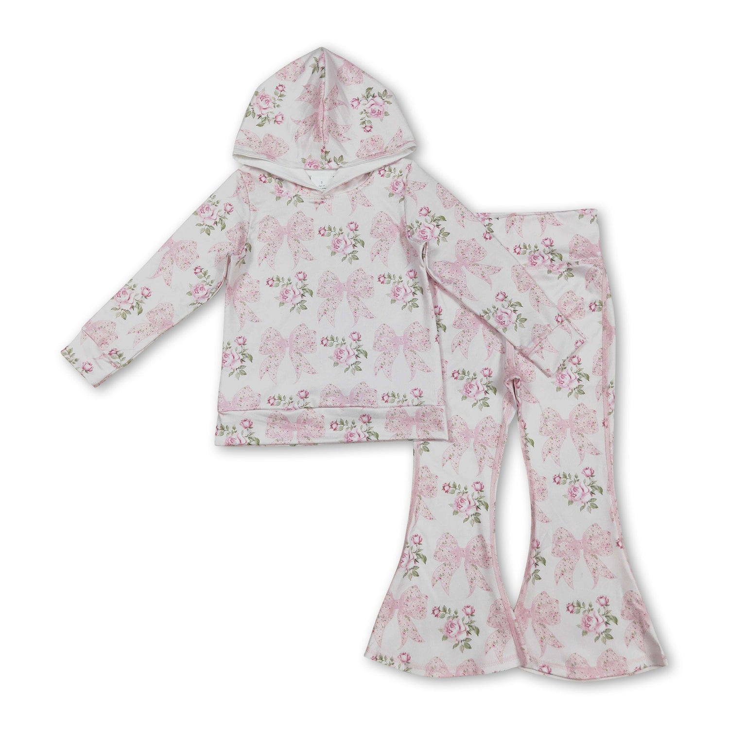 Long sleeves floral bow hoodie yoga pants girls clothing set