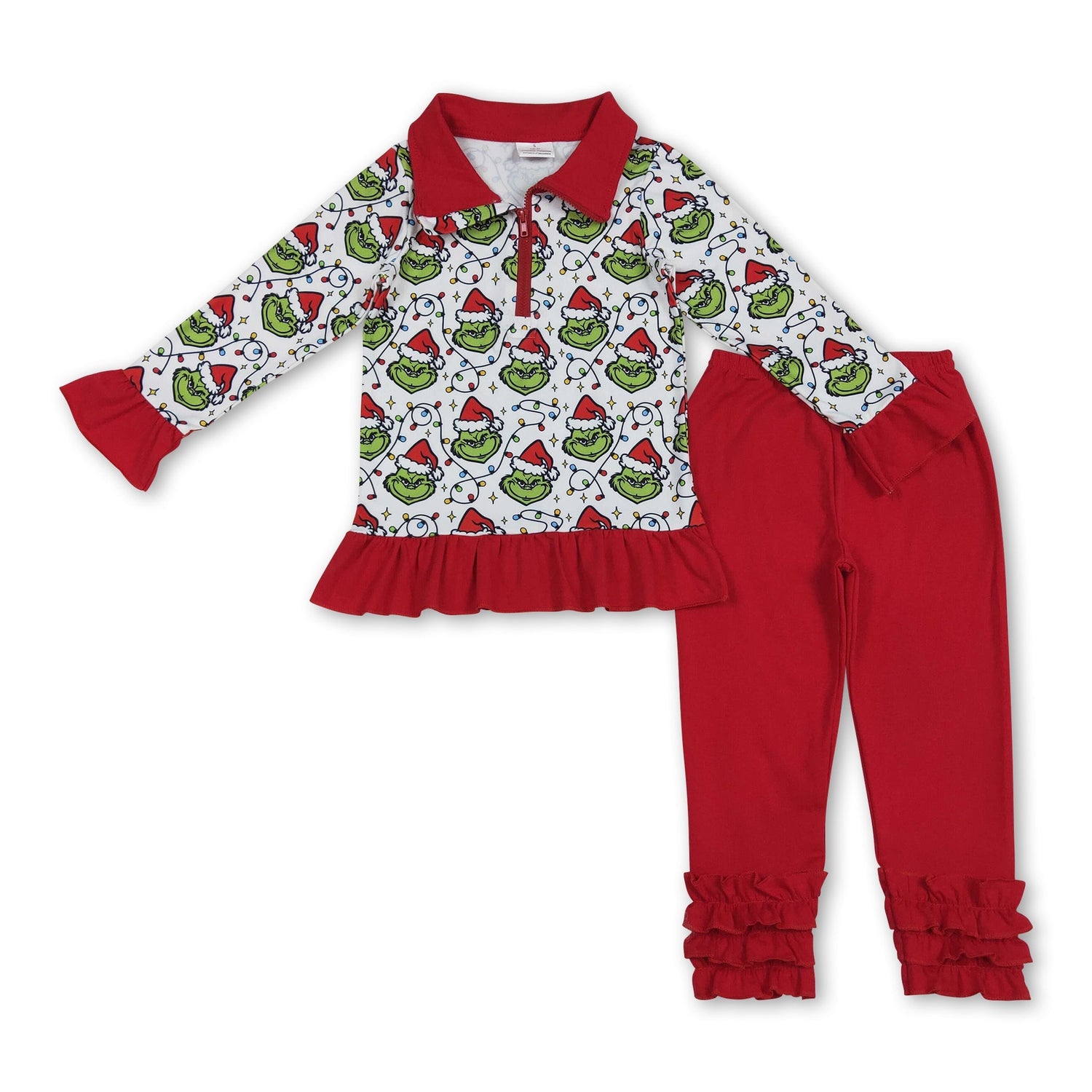 Christmas lighting green face pullover leggings girls clothes