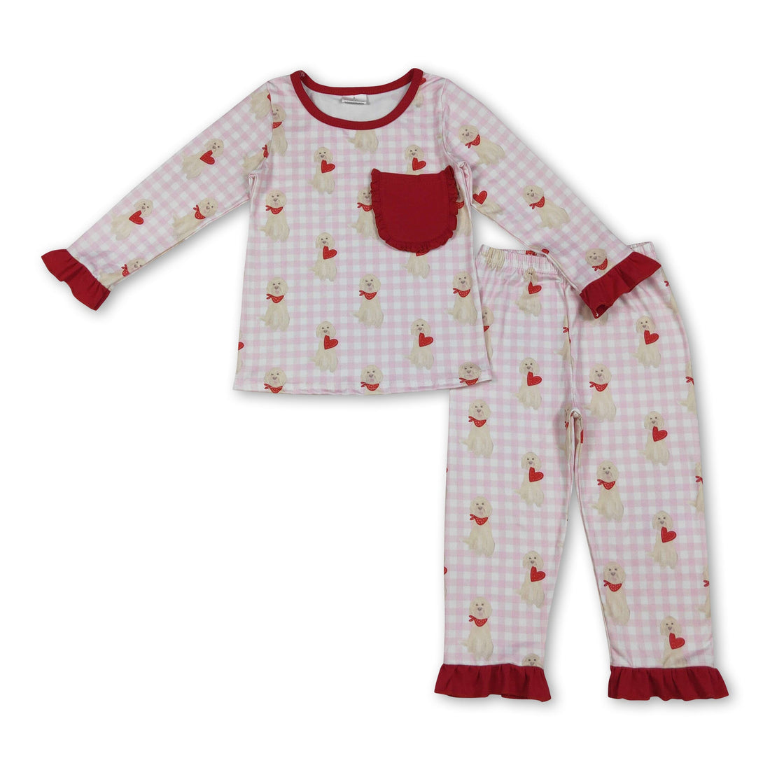 Pink plaid heart dog kids girls valentine&