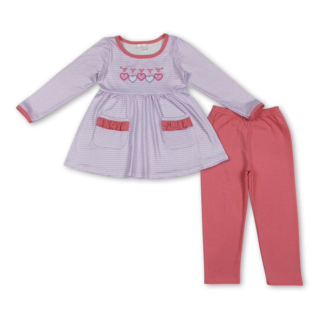 Long sleeves heart stripe tunic leggings girls valentine&