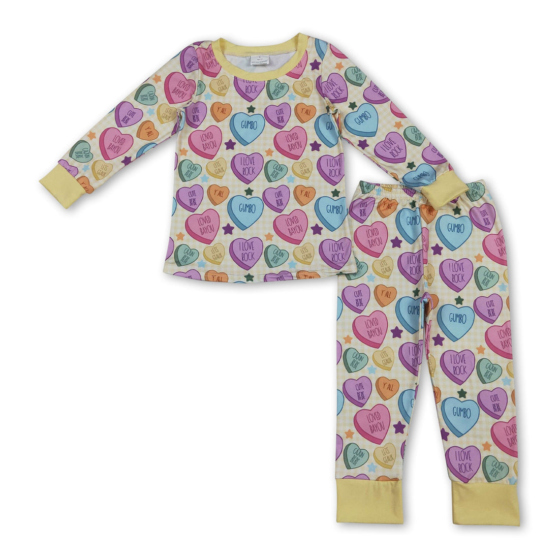 Yellow plaid stars heart kids girls Valentine&