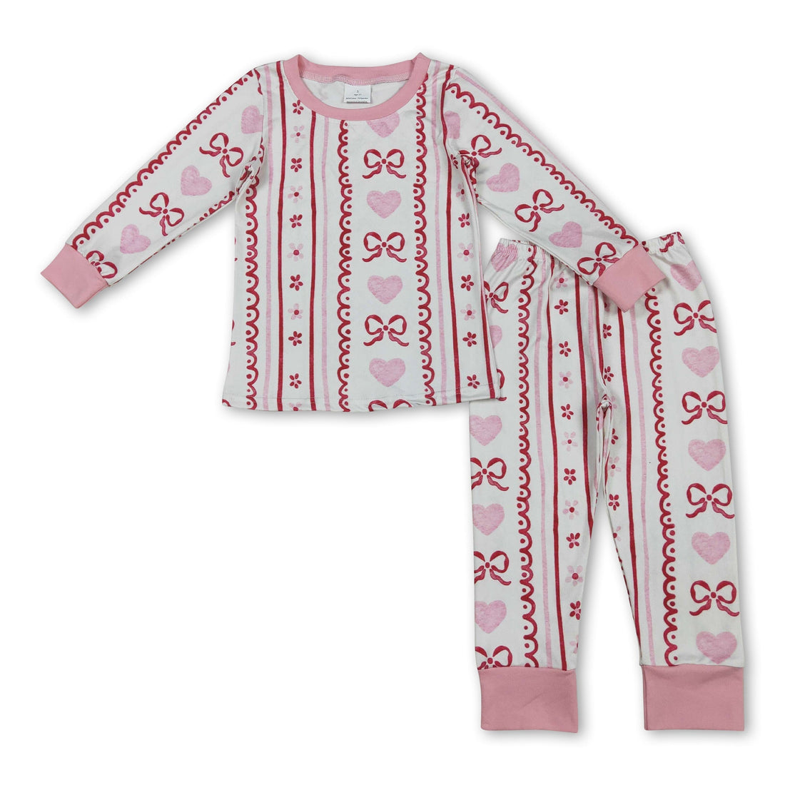 Pink heart bow floral top pants girls Valentine&