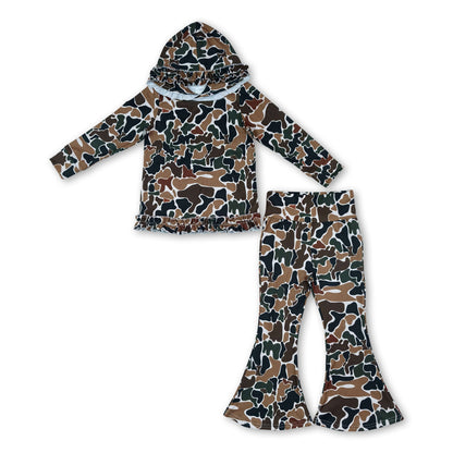 Long sleeves brown camo hoodie pants girls outfits