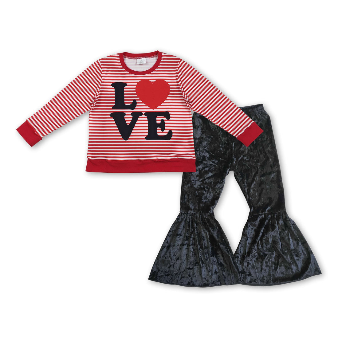 Love heart top black velvet pants girls valentine&