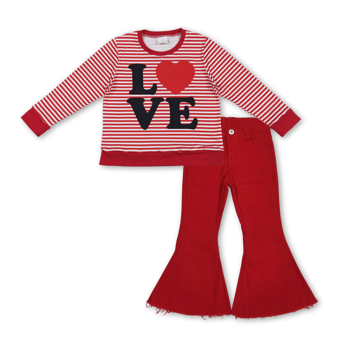 Red Love Heart Stripe Top and Girl&