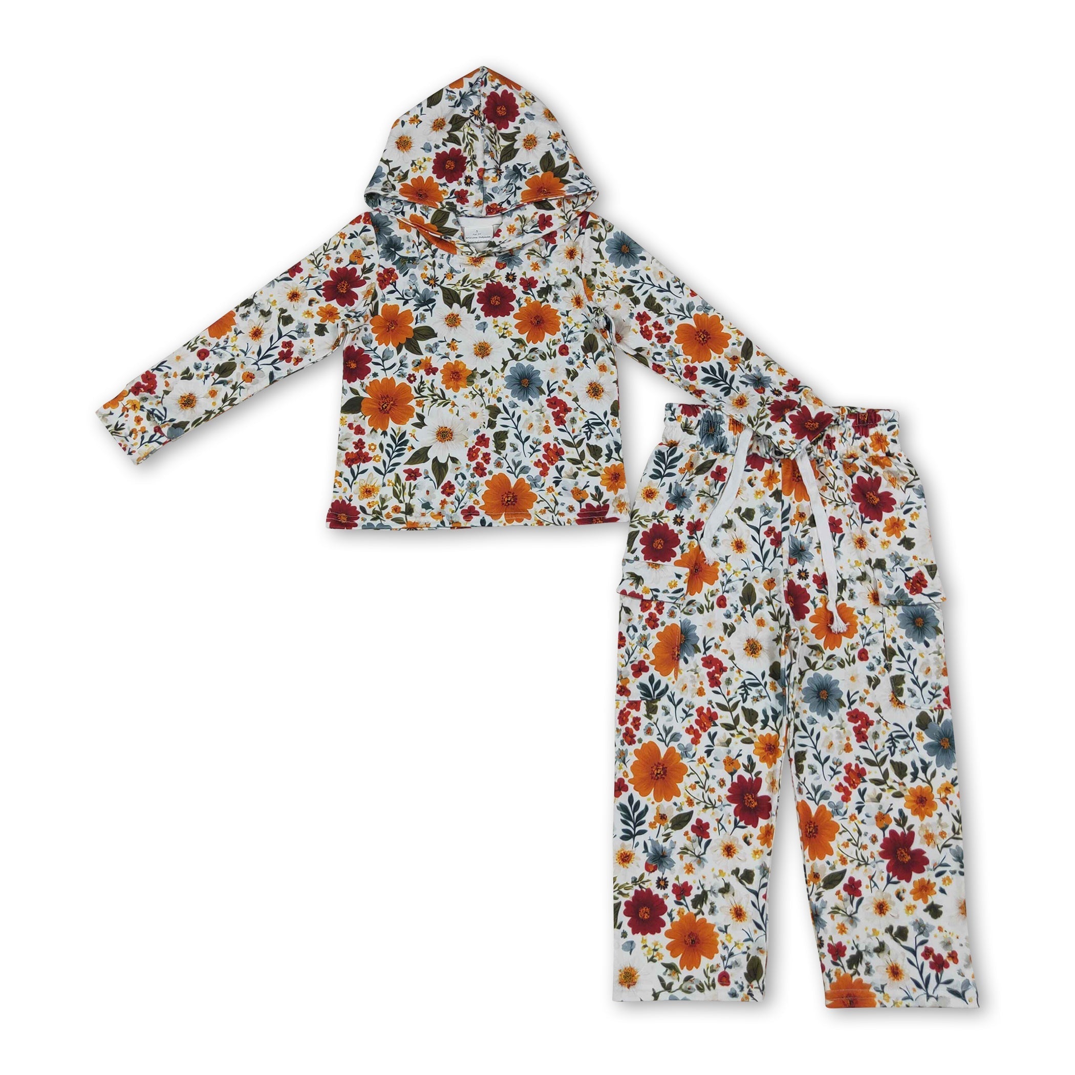Long sleeves floral hoodie pants kids girls fall clothes