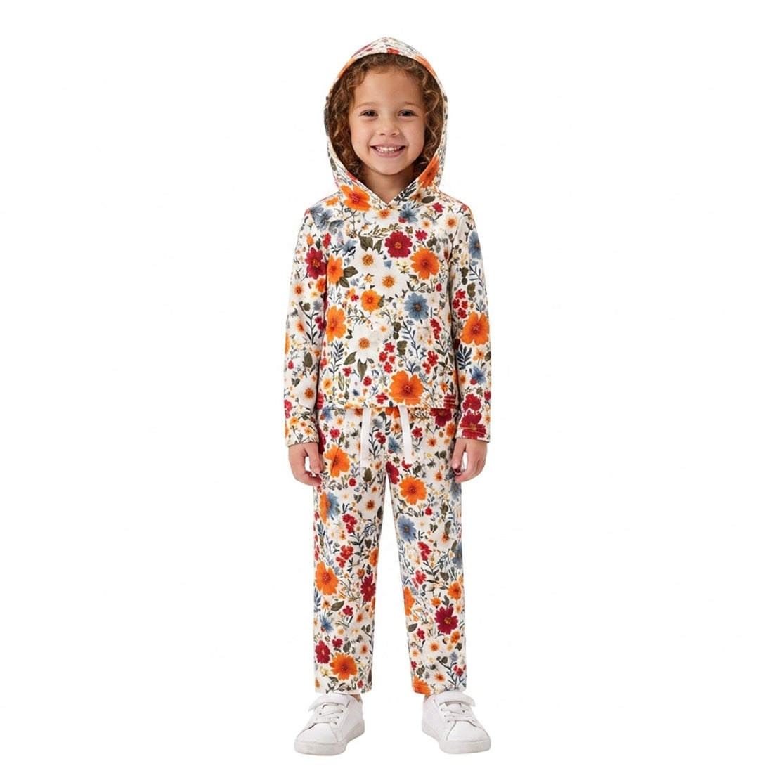 Long sleeves floral hoodie pants kids girls fall clothes