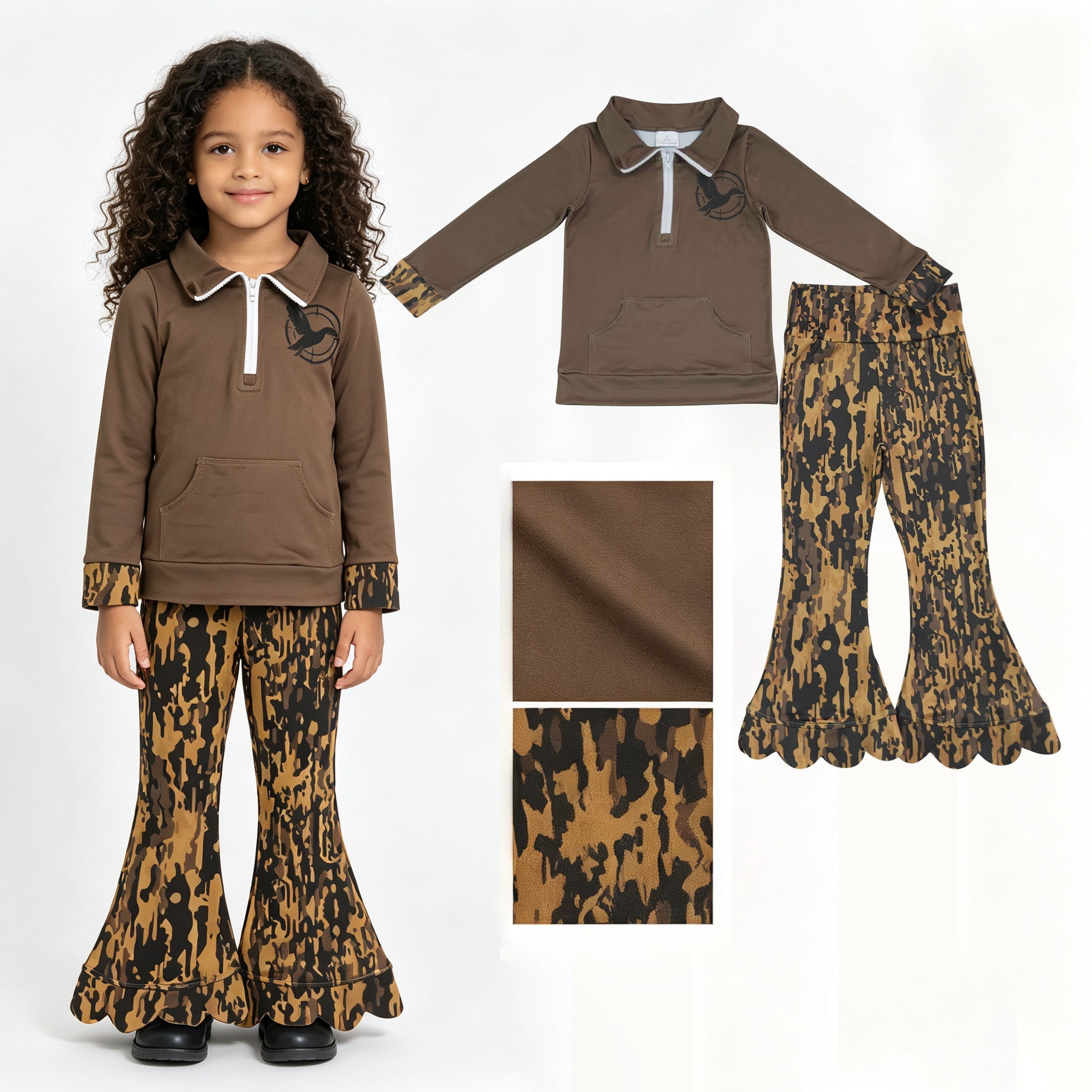 Long sleeves duck pullover camo scallop pants girls outfits