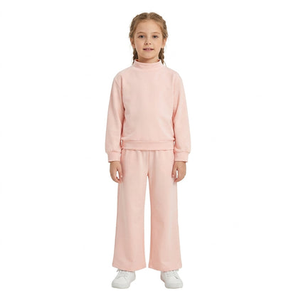 Long sleeves pink cotton top pants kids girls outfits