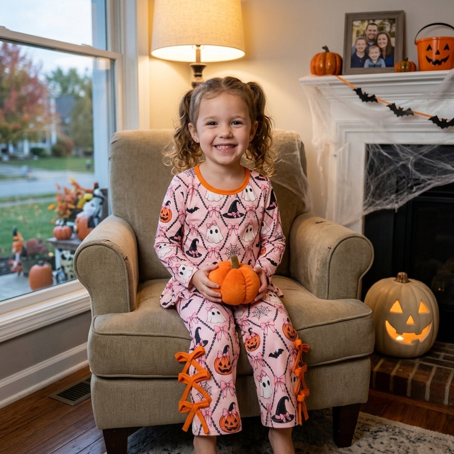 Pumpkin ghost bow scallop girls Halloween outfits