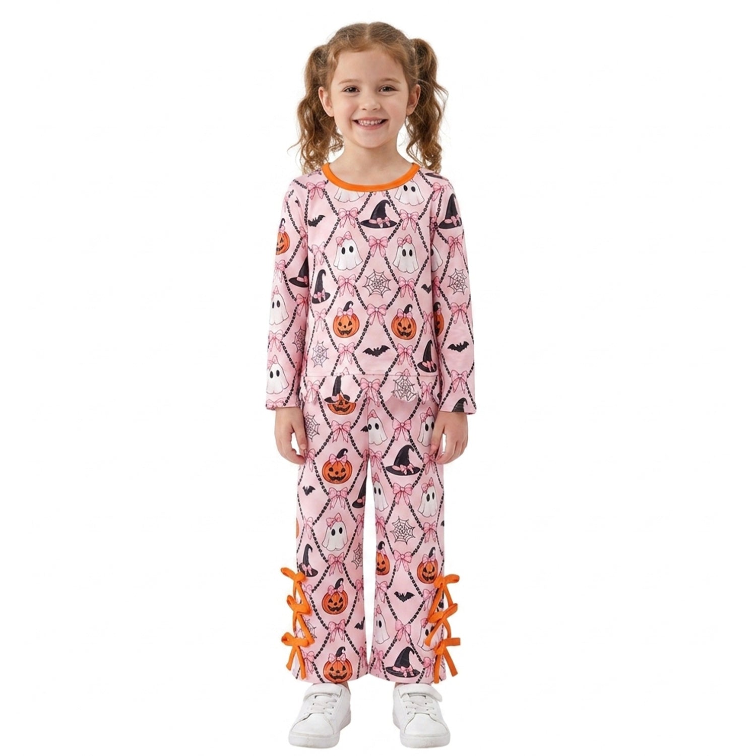 Pumpkin ghost bow scallop girls Halloween outfits