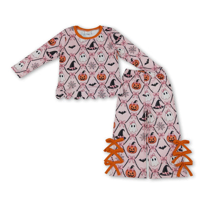 Pumpkin ghost bow scallop girls Halloween outfits