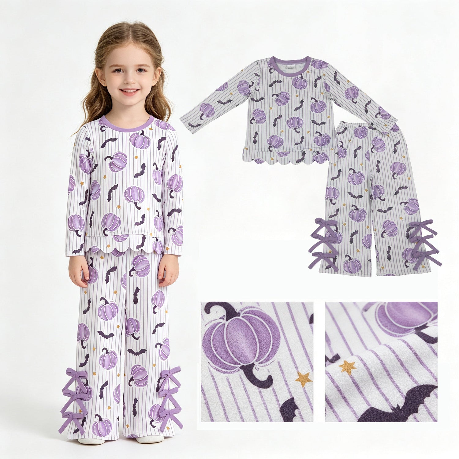 Pumpkin bat stripe top pants girls Halloween outfits