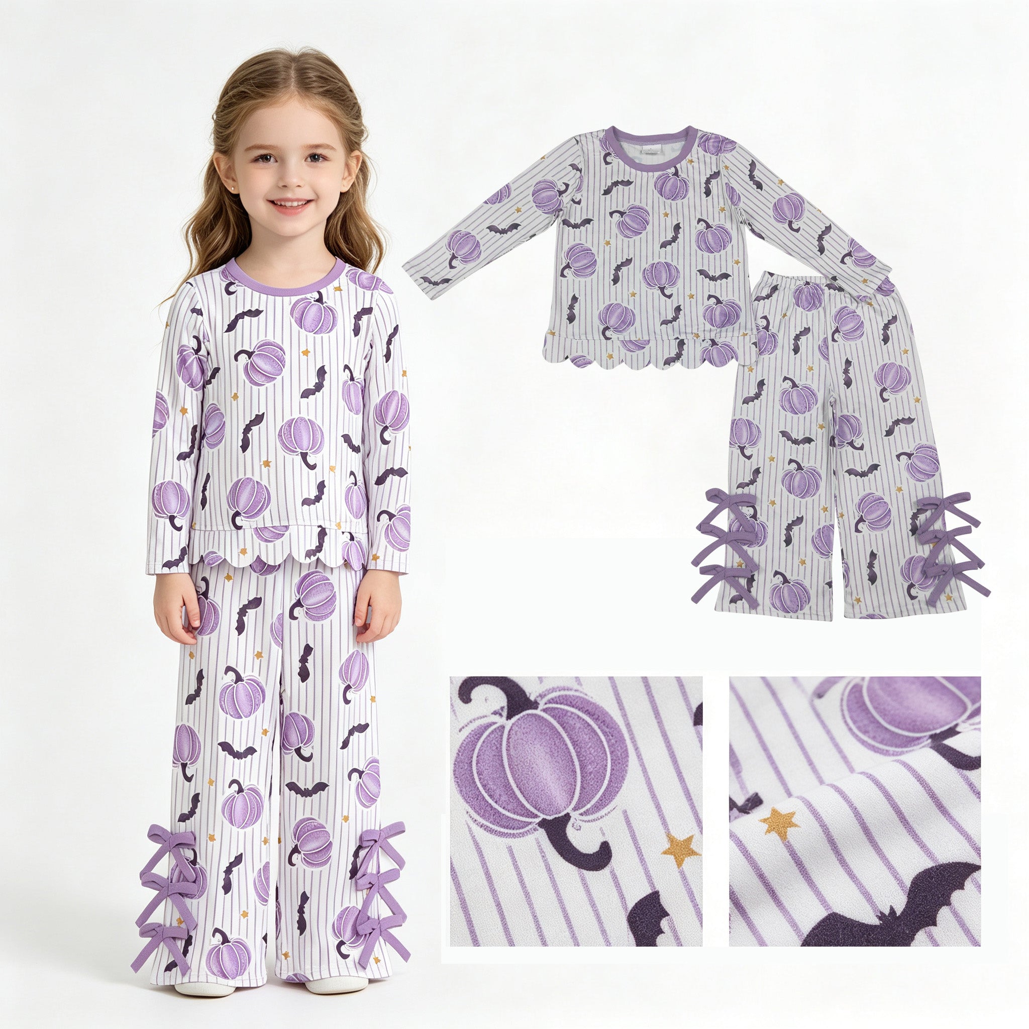 Pumpkin bat stripe top pants girls Halloween outfits