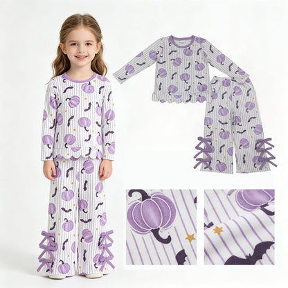 Pumpkin bat stripe top pants girls Halloween outfits