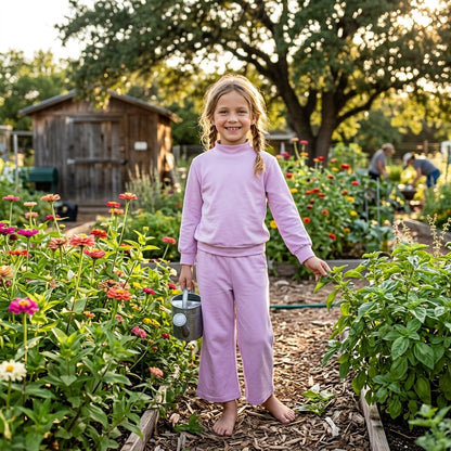 Long sleeves lavender cotton top pants kids girls outfits