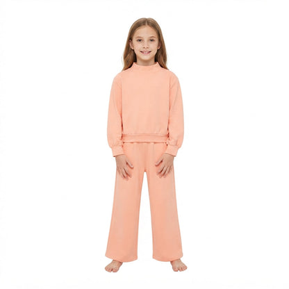 Long sleeves peach cotton top pants kids girls outfits