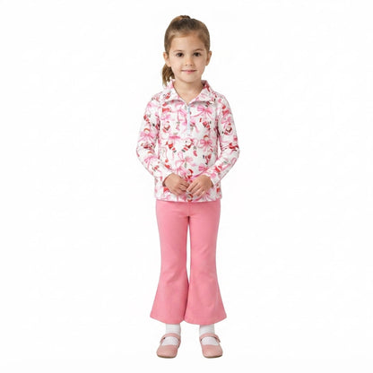 Santa bow pullover pink pants girls Christmas set