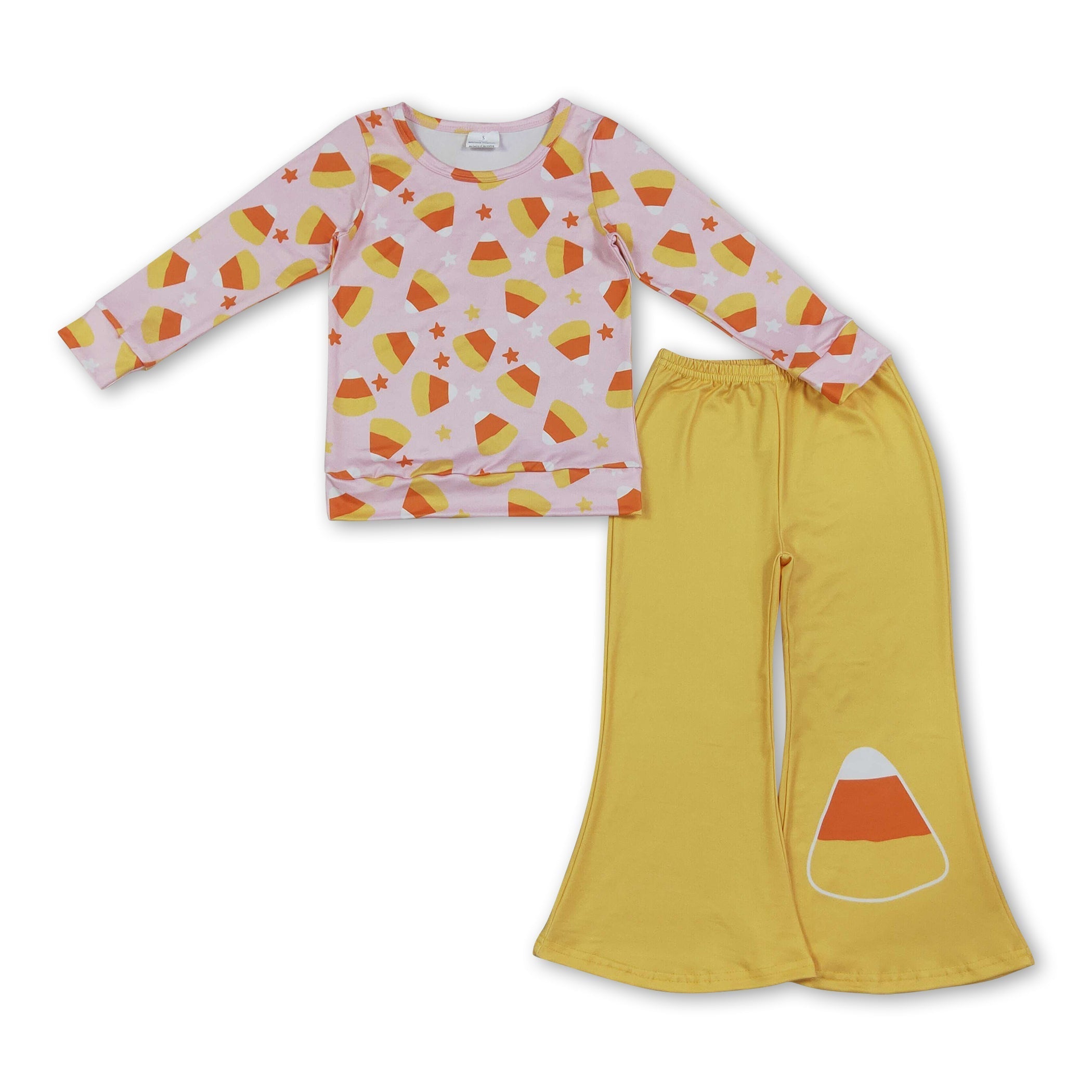 Long sleeves candy corn top pants girls Halloween outfit