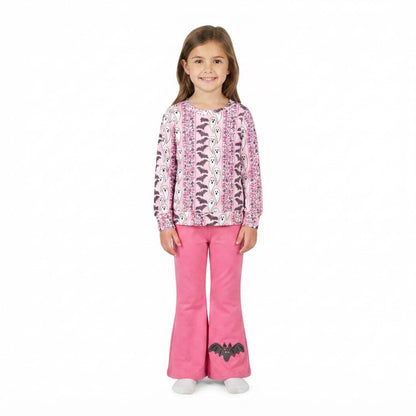 Long sleeves ghost bat top pants girls Halloween set