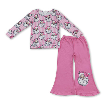 Pink stripe santa top pants girls Christmas outfits