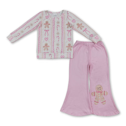 Gingerbread bow heart top pants girls Christmas outfits