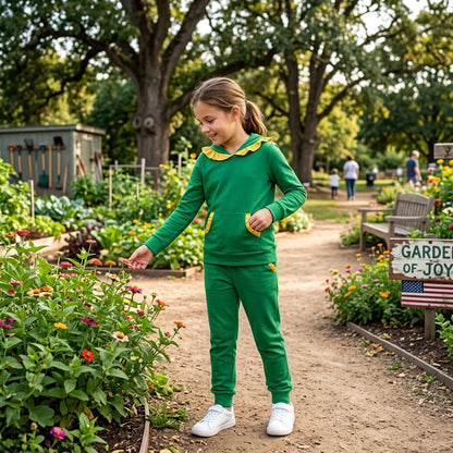 Green yellow ruffle hoodie pants kids girls outfits