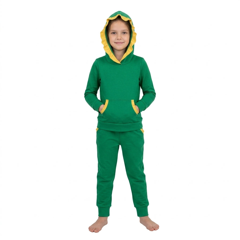 Green yellow ruffle hoodie pants kids girls outfits