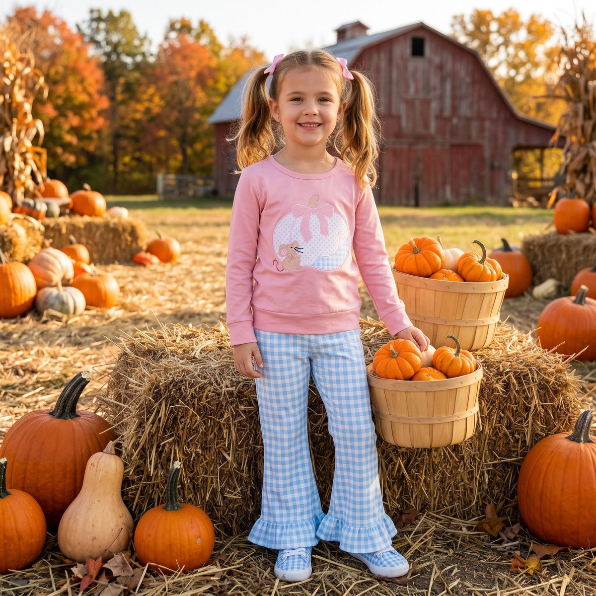 Long sleeves pumpkin shoes top pants kids girls fall clothes