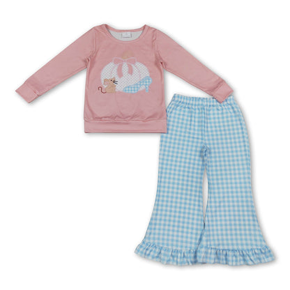 Long sleeves pumpkin shoes top pants kids girls fall clothes