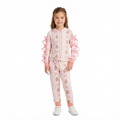 Gingerbread bow hoodie pants girls Christmas outfits
