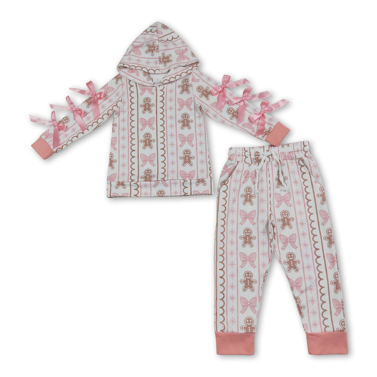 Gingerbread bow hoodie pants girls Christmas outfits