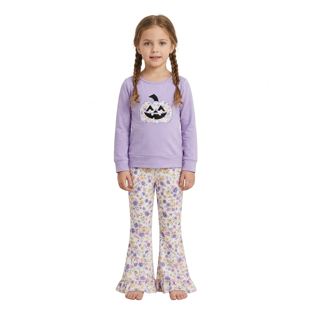 Long sleeves floral pumpkin girls Halloween clothes