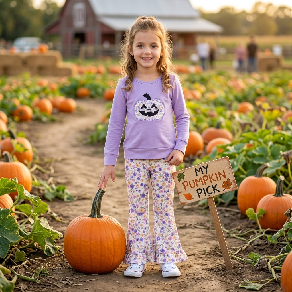 Long sleeves floral pumpkin girls Halloween clothes