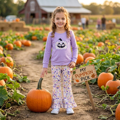 Long sleeves floral pumpkin girls Halloween clothes