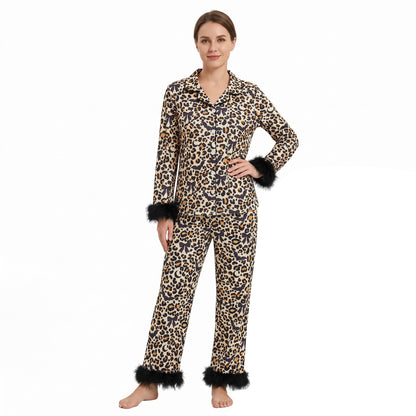 Fur long sleeves leopard bat women Halloween pajamas
