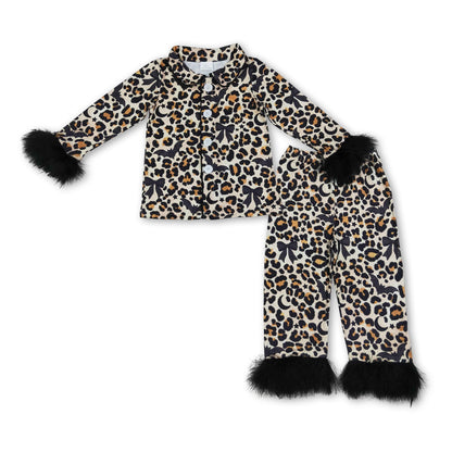 Fur long sleeves leopard bat girls Halloween pajamas