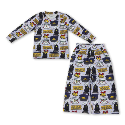 Long sleeves ring train kids girls Christmas outfits