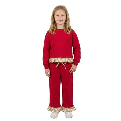 Long sleeves plaid ruffle top pants girls sweatshirt outfits